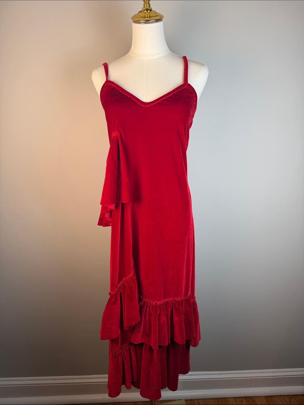 Red Velvet Ruffle Slip Dress 90s Crush Salsa Feminine Size S